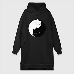 Женское худи-платье Yin and Yang cats, цвет: черный