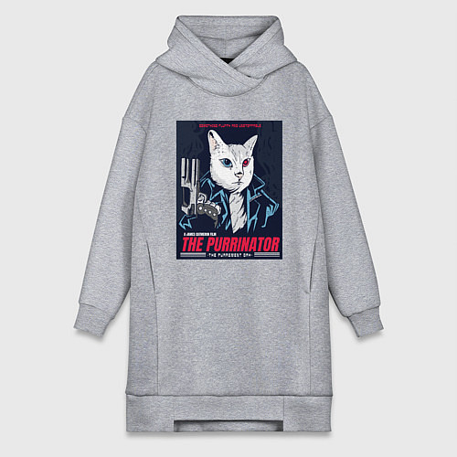 Женская толстовка-платье Кот Терминатор пародия / Меланж – фото 1