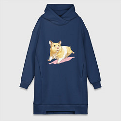 Женское худи-платье Бегущий хомячек рисунок, цвет: тёмно-синий