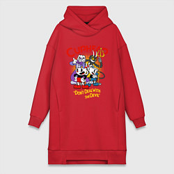 Женское худи-платье Cuphead, главные герои, цвет: красный
