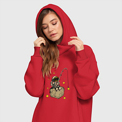 Женское худи-платье Космическая Рыбалка на луне, цвет: красный — фото 2