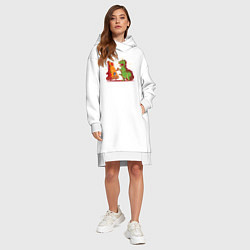 Женское худи-платье Пицца против Годзиллы, цвет: белый — фото 2