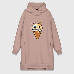 Женское худи-платье Ice Cream Cat, цвет: пыльно-розовый