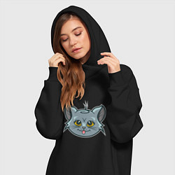 Женское худи-платье Забавный котик, цвет: черный — фото 2
