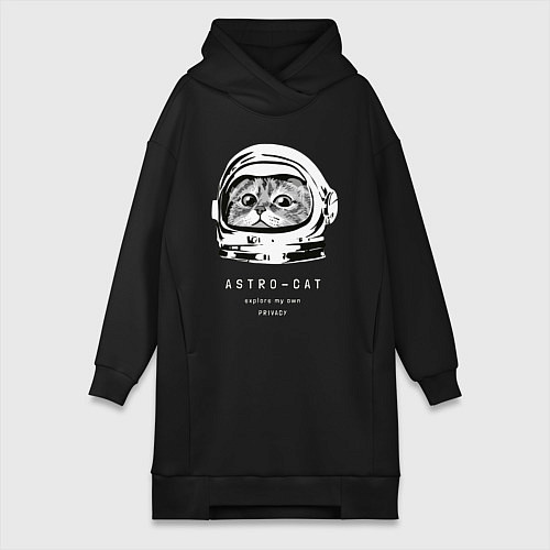 Женская толстовка-платье ASTRONAUT CAT КОТ КОСМОНАВТ / Черный – фото 1