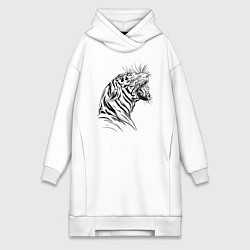 Женская толстовка-платье Чёрно белый рисунок тигра