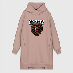 Женское худи-платье Медведь Grizzly, цвет: пыльно-розовый