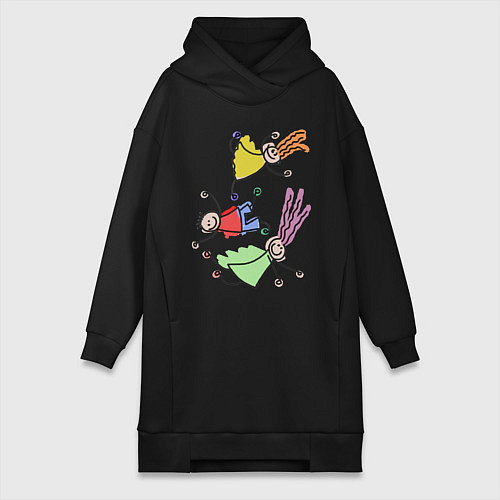 Женская толстовка-платье Веселые человечки / Черный – фото 1
