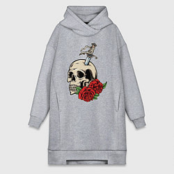 Женская толстовка-платье Череп с розами