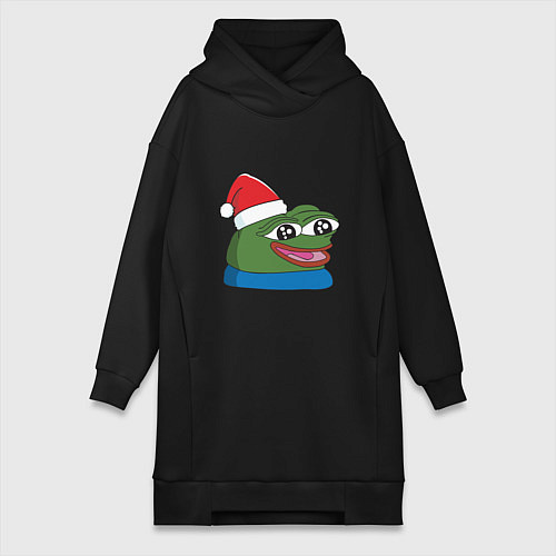 Женская толстовка-платье Pepe, pepe happy, Пепе хеппи, pepe happy new year / Черный – фото 1