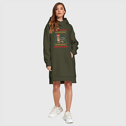 Женское худи-платье Рождественский свитер Йоркшик, цвет: хаки — фото 2