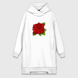 Женское худи-платье Красная роза Рисунок, цвет: белый