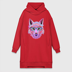 Женское худи-платье Neon fox in glass, цвет: красный