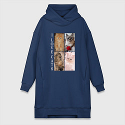 Женское худи-платье I LOVE CATS Я ЛЮБЛЮ КОШЕК, цвет: тёмно-синий