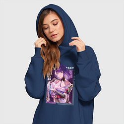 Женское худи-платье Райдэн Shogun Raiden с надписями Genshin Impact, цвет: тёмно-синий — фото 2