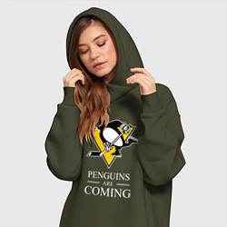 Женское худи-платье Penguins are coming, Pittsburgh Penguins, Питтсбур, цвет: хаки — фото 2