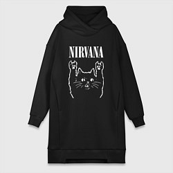 Женское худи-платье Nirvana Rock Cat, НИРВАНА, цвет: черный