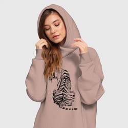 Женское худи-платье Тигр со спины, цвет: пыльно-розовый — фото 2