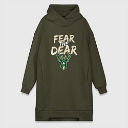Женское худи-платье Milwaukee Bucks Fear the dear Милуоки Бакс, цвет: хаки