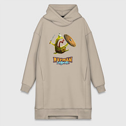 Женское худи-платье Rayman Legends Зеленый человечек с щитом, цвет: миндальный