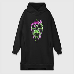 Женское худи-платье Skull & Butterfly Neon, цвет: черный