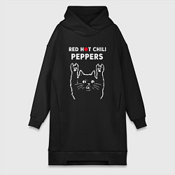 Женское худи-платье Red Hot Chili Peppers Рок кот, цвет: черный