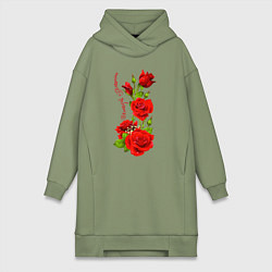 Женское худи-платье Прекрасная Антонина Букет роз, цвет: авокадо