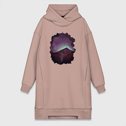 Женское худи-платье Ночь, горы, палатка, цвет: пыльно-розовый