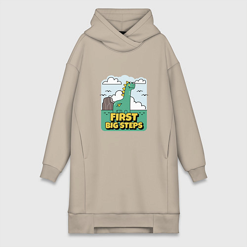 Женская толстовка-платье ДИНОЗАВР МАЛЫШ / Миндальный – фото 1