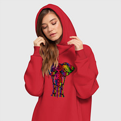 Женское худи-платье Психоделически раскрашенный слон, цвет: красный — фото 2