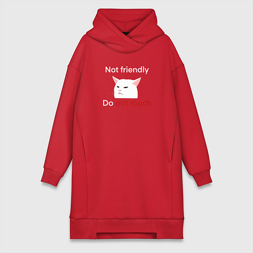 Женская толстовка-платье Not friendly, do not touch, текст с мемным котом / Красный – фото 1