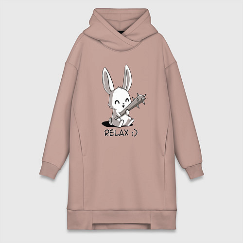 Женская толстовка-платье Милый зайчик с дубинкой / Пыльно-розовый – фото 1