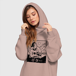 Женское худи-платье Самурай с гитарой Samurai playing guitar, цвет: пыльно-розовый — фото 2
