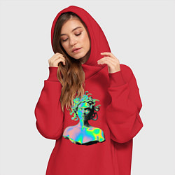 Женское худи-платье Gorgon Medusa Vaporwave Neon, цвет: красный — фото 2