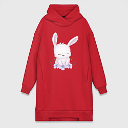 Женское худи-платье Милый Крольчонок С Цветочками, цвет: красный
