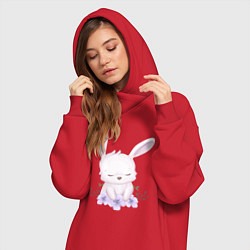 Женское худи-платье Милый Крольчонок С Цветочками, цвет: красный — фото 2