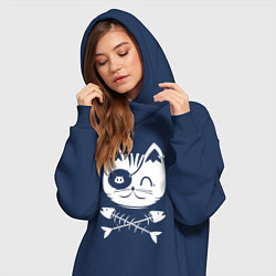Женское худи-платье Голова кота Skull Hype, цвет: тёмно-синий — фото 2
