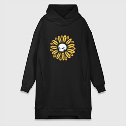 Женское худи-платье Череп Подсолнух Sunflower Skull, цвет: черный