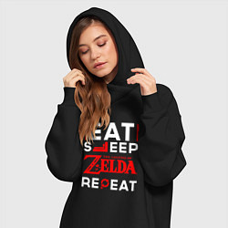 Женское худи-платье Надпись Eat Sleep Zelda Repeat, цвет: черный — фото 2