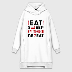 Женское худи-платье Надпись: Eat Sleep Battlefield Repeat, цвет: белый
