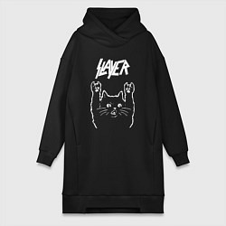 Женское худи-платье Slayer Рок кот, цвет: черный