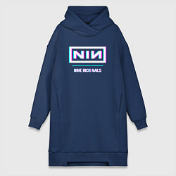 Женское худи-платье Nine Inch Nails Glitch Rock, цвет: тёмно-синий