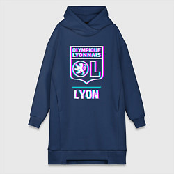 Женское худи-платье Lyon FC в стиле Glitch, цвет: тёмно-синий