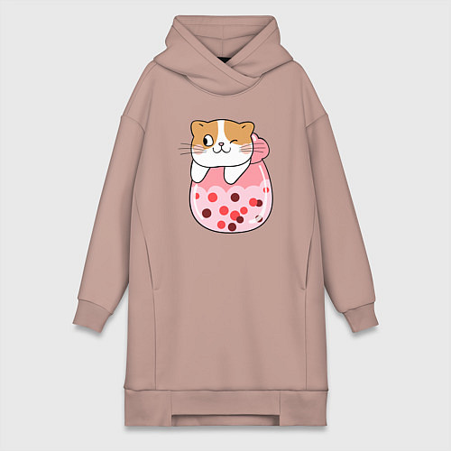 Женская толстовка-платье Довольный котик в стакане с мороженым / Пыльно-розовый – фото 1