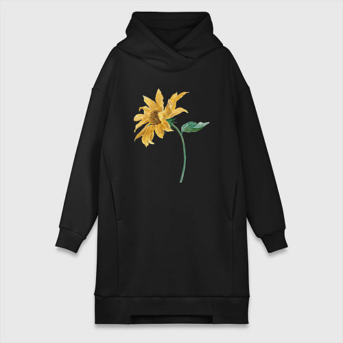Женская толстовка-платье Branch With a Sunflower Подсолнух / Черный – фото 1