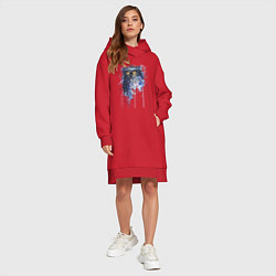 Женское худи-платье Прикольная сова в акварельном рисунке, цвет: красный — фото 2