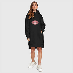 Женское худи-платье Губы нюд, цвет: черный — фото 2