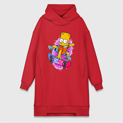 Женская толстовка-платье Барт Симпсон на скейтборде - Eat my shorts! / Красный – фото 1
