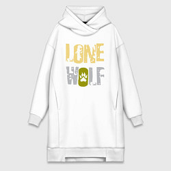 Женское худи-платье Lone Wolf - одинокий волк, цвет: белый