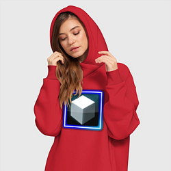 Женское худи-платье Белый геометрический куб с сиянием, цвет: красный — фото 2